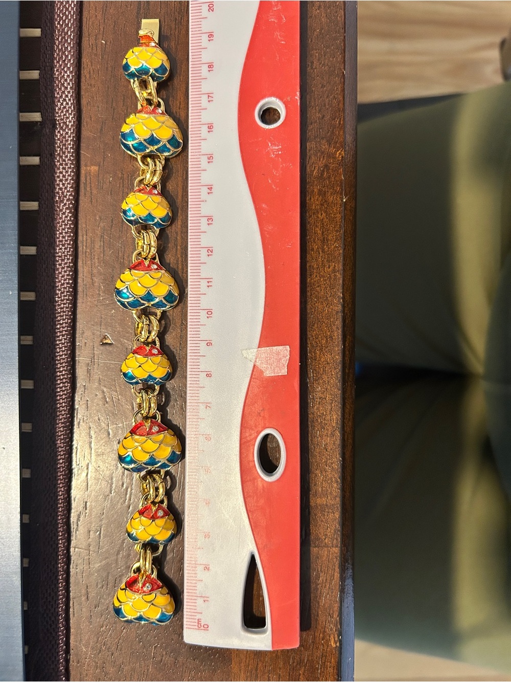 Vintage FAC Enamel Heart Shape fish Link Bracelet /clip on set